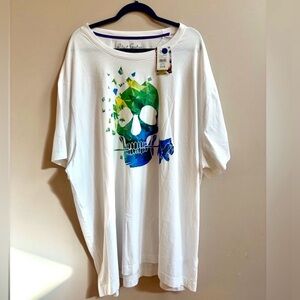 NWT Robert Graham Classic Fit Scattered Rose Skull Short Sleeve Cotton Shirt Top